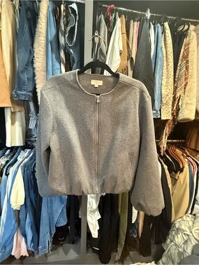 LOFT Gray Full-Zip Bomber Jacket